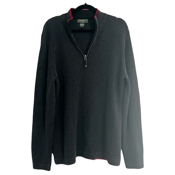 EDDIE BAUER Men's Ribbed Collared Half Zip Sweater Gray Sz LT - Picture 1 of 6